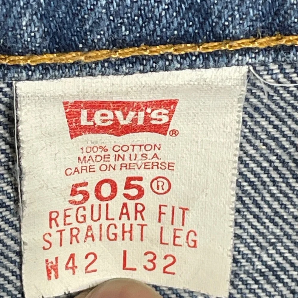 Levis 505 Orange Tab Jeans Mens 42x32 Regular Fit Straight Leg USA Blue Vintage
